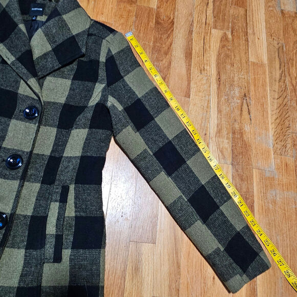 Rampage Plaid Peacoat Womens L Olive Black Classic Double Breasted‎ Y2K Fall - Picture 12 of 12